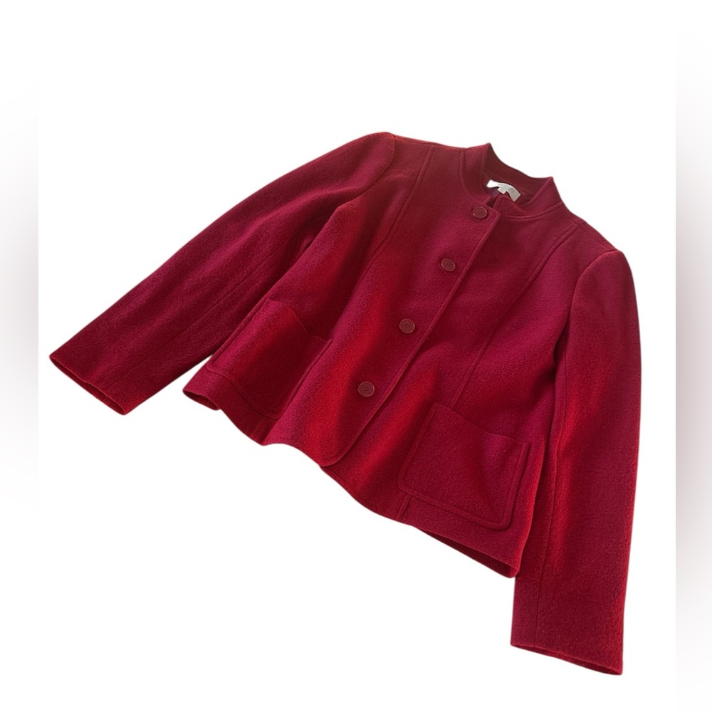 Talbots Red Wool Blend Blazer Women’s Size 14 Pockets Stand Collar Button Down - Picture 2 of 5